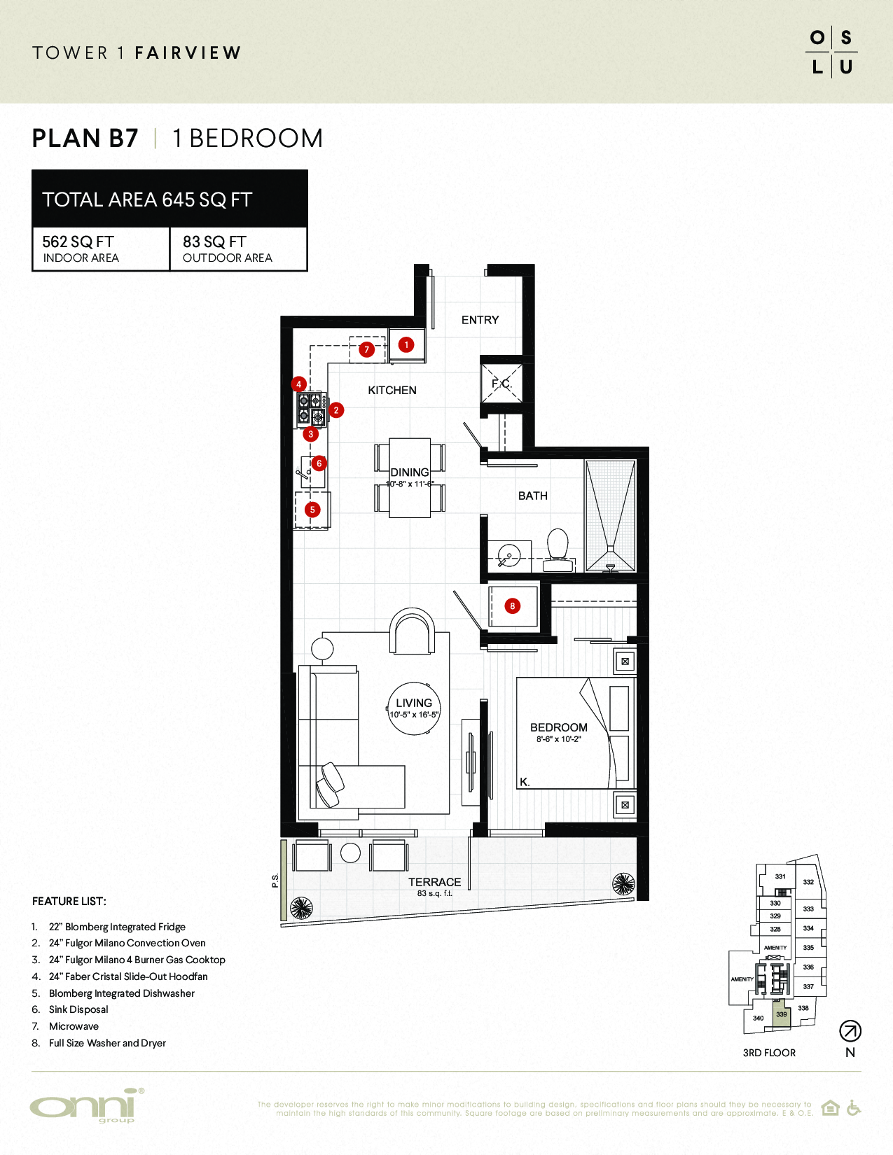 Floor plan for 1 bed, 1 bath, 562 sqft